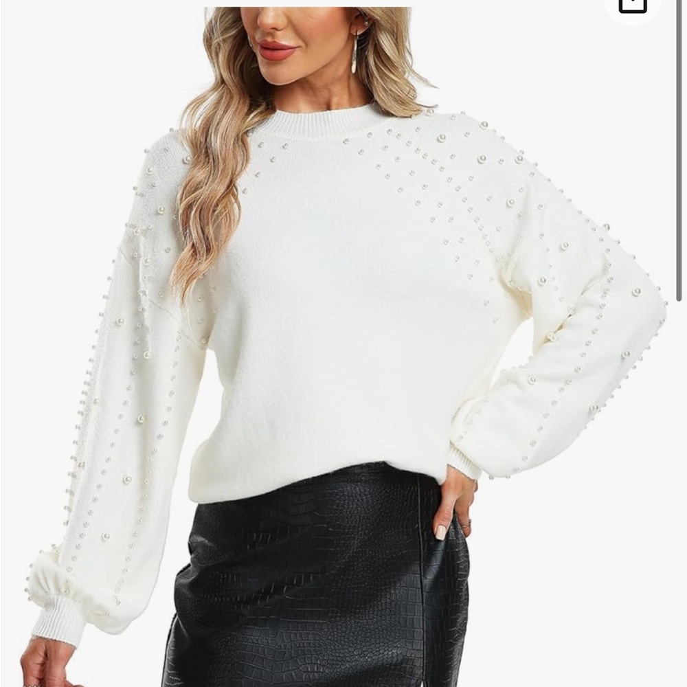 MISS MOLY Women's Oversized Knitted Pullover Sweater with Pearls